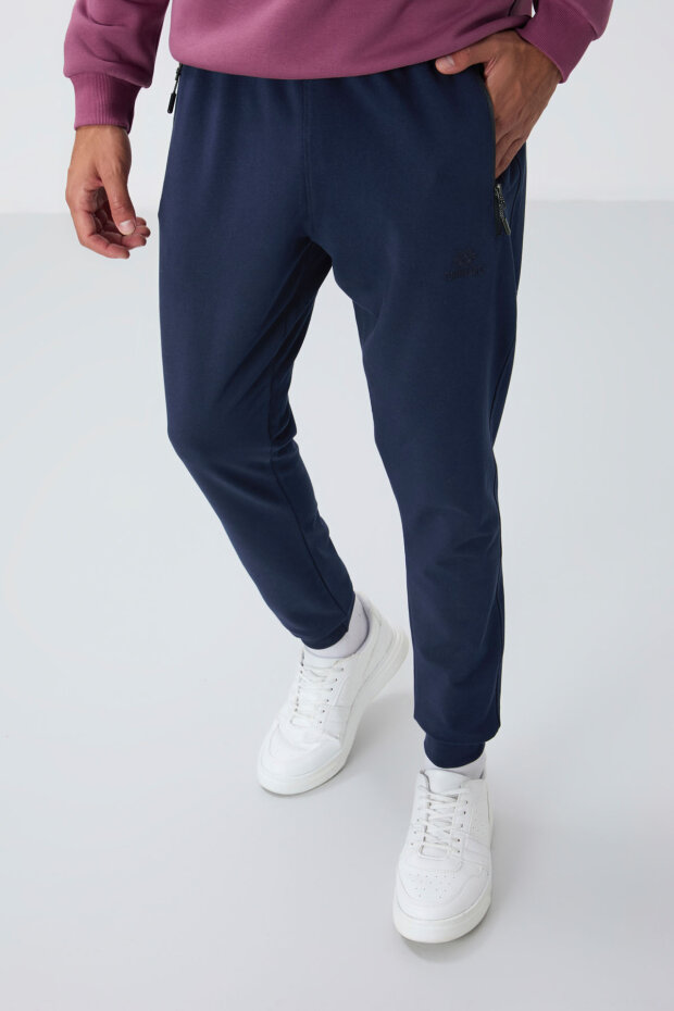 İndigo Fermuar Cepli Standart Kalıp Jogger Erkek Eşofman Alt - 84651 - 3