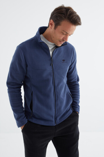 İndigo Fermuarlı Dik Yaka Standart Kalıp Erkek Polar Sweatshirt - 88134 