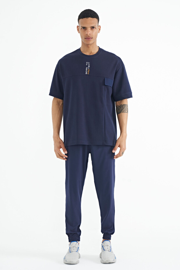 İndigo Gizli Cep Detaylı Baskılı Oversize Erkek T-shirt - 88244