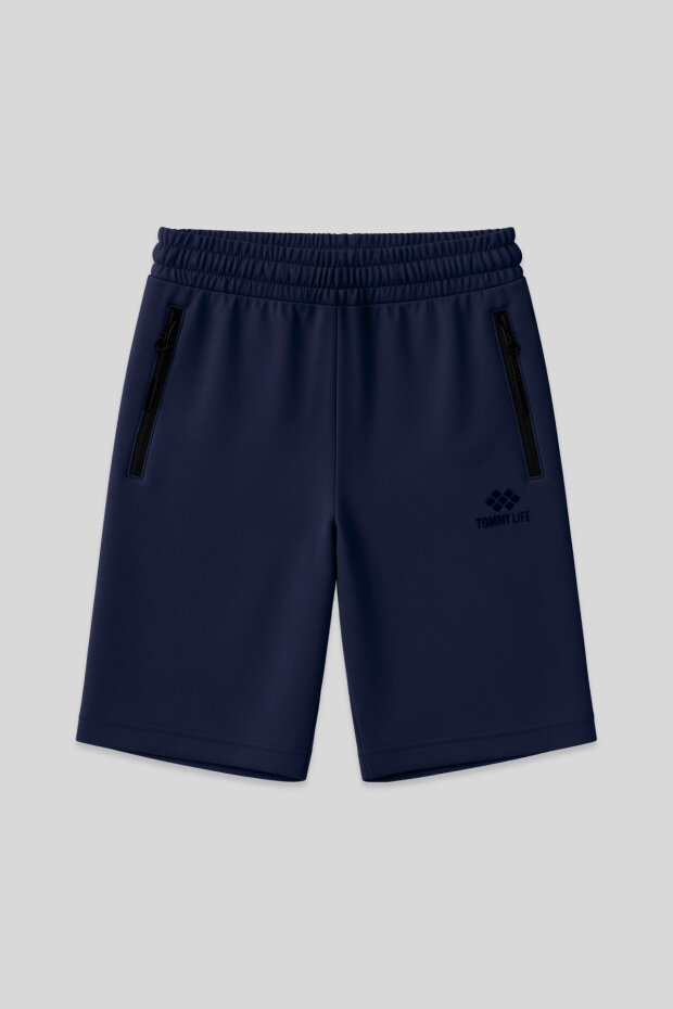 İndigo Gizli Fermuar Arka Cepli Bağcıklı Standart Kalıp Erkek Şort - 81136 - 1