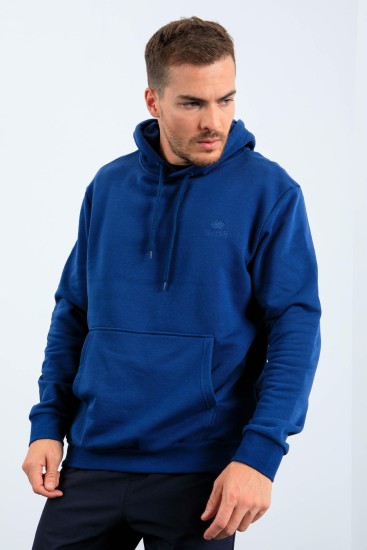 İndigo Kanguru Cep Kapüşonlu Rahat Form Erkek Sweatshirt - 88013 
