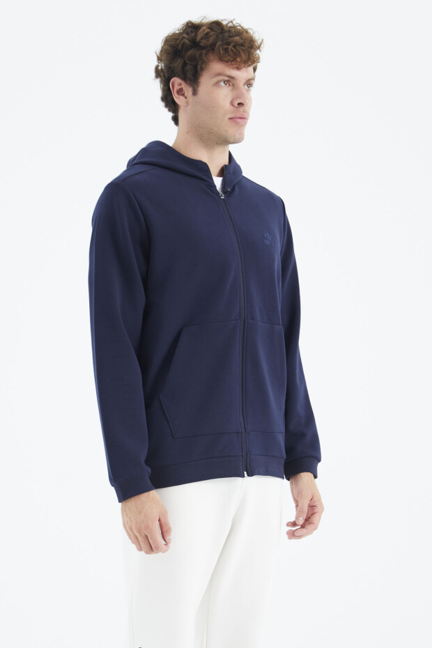 İndigo Kapüşonlu Fermuarlı Cep Detaylı Rahat Kalıp Erkek Sweatshirt - 88275