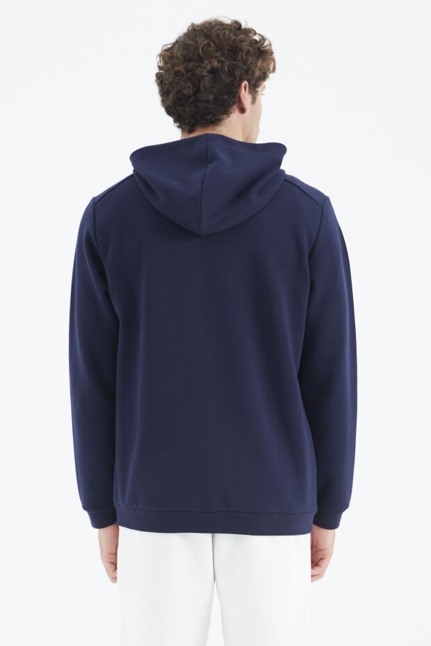 İndigo Kapüşonlu Fermuarlı Cep Detaylı Rahat Kalıp Erkek Sweatshirt - 88275