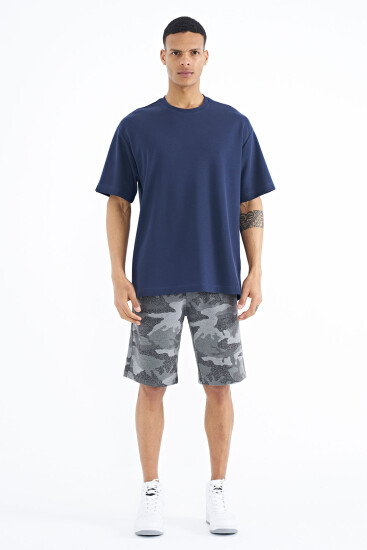 İndigo Kol Arma Detaylı Basic Oversize Erkek T-Shirt - 88193 - TOMMYLIFE (1)