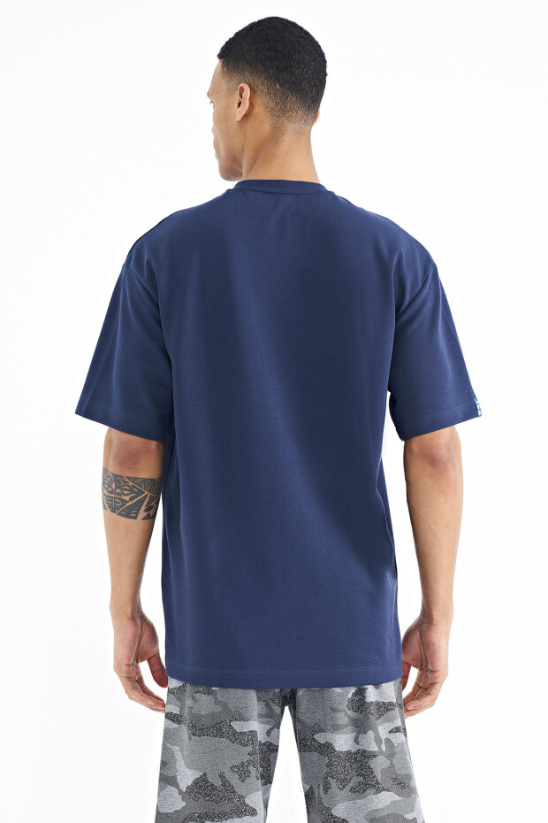 İndigo Kol Arma Detaylı Basic Oversize Erkek T-Shirt - 88193 - 7