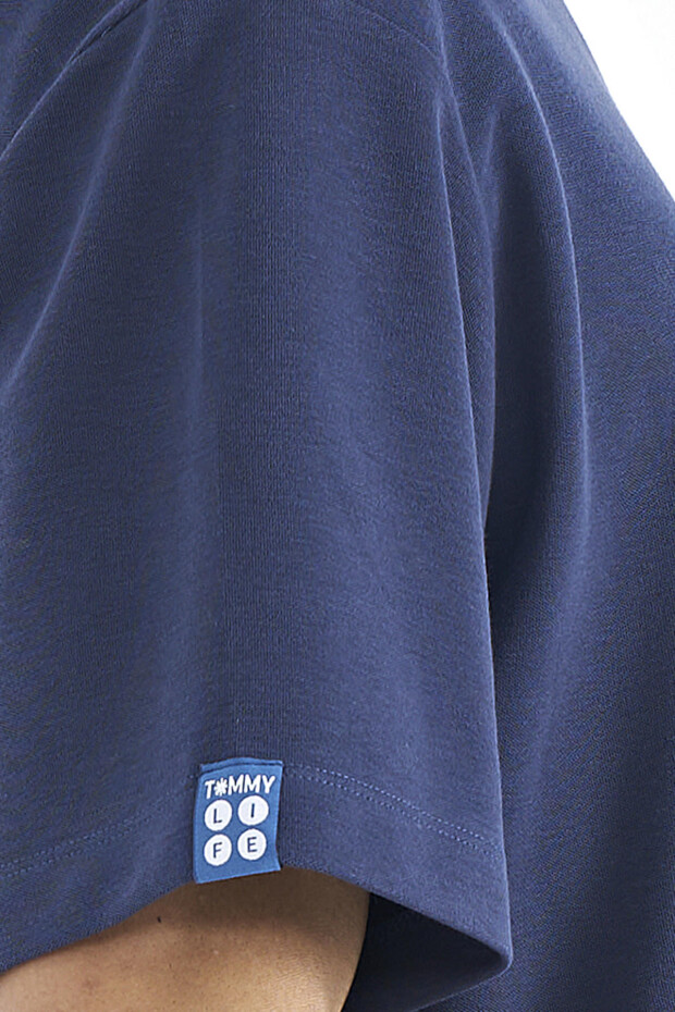 İndigo Kol Arma Detaylı Basic Oversize Erkek T-Shirt - 88193 - 3