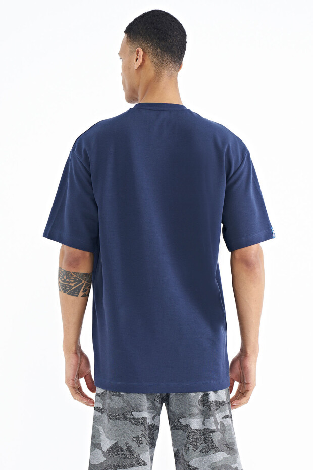 İndigo Kol Arma Detaylı Basic Oversize Erkek T-Shirt - 88193