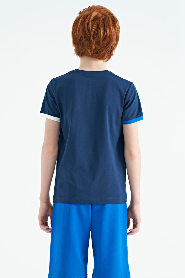 İndigo Kol Ucu Renkli Detaylı Baskılı Standart Kalıp Erkek Çocuk T-Shirt - 11156