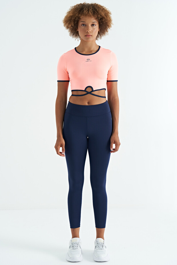 İndigo Logo Baskı Detaylı Yüksek Bel Dalgıç Kumaş Slim Fit Kadın Tayt - 94627 - 3