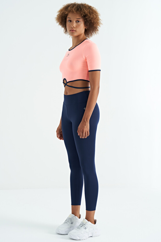 İndigo Logo Baskı Detaylı Yüksek Bel Dalgıç Kumaş Slim Fit Kadın Tayt - 94627 - 5