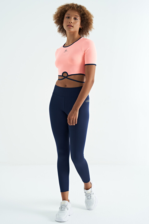 İndigo Logo Baskı Detaylı Yüksek Bel Dalgıç Kumaş Slim Fit Kadın Tayt - 94627 - 8