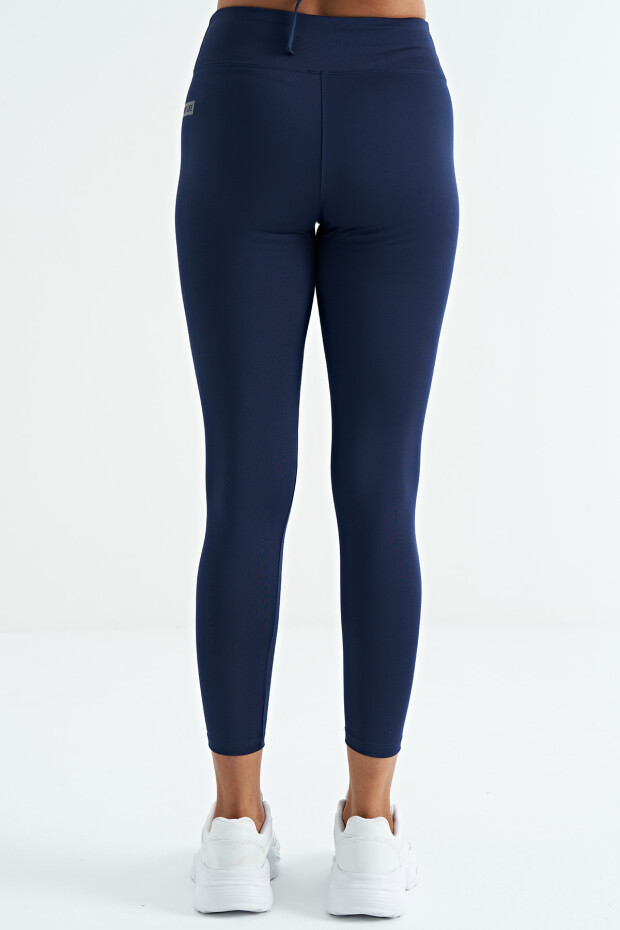 İndigo Logo Baskı Detaylı Yüksek Bel Dalgıç Kumaş Slim Fit Kadın Tayt - 94627 - 10