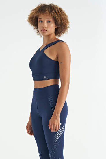 İndigo Logo Baskılı Dar Kalıp Dalgıç Kumaş Kadın Büstiyer - 97259 - TOMMYLIFE (1)