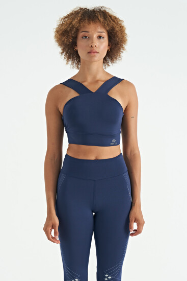 İndigo Logo Baskılı Dar Kalıp Dalgıç Kumaş Kadın Büstiyer - 97259 - TOMMYLIFE