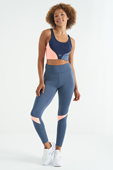 İndigo Logo Baskılı Renk Bloklu Sırt Çapraz Detaylı Dalgıç Kumaş Kadın Büstiyer - 97260 - TOMMYLIFE (1)