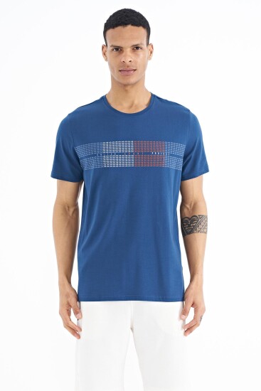 İndigo Minimal Yazı Baskılı Standart Kalıp Erkek T-shirt - 88182 