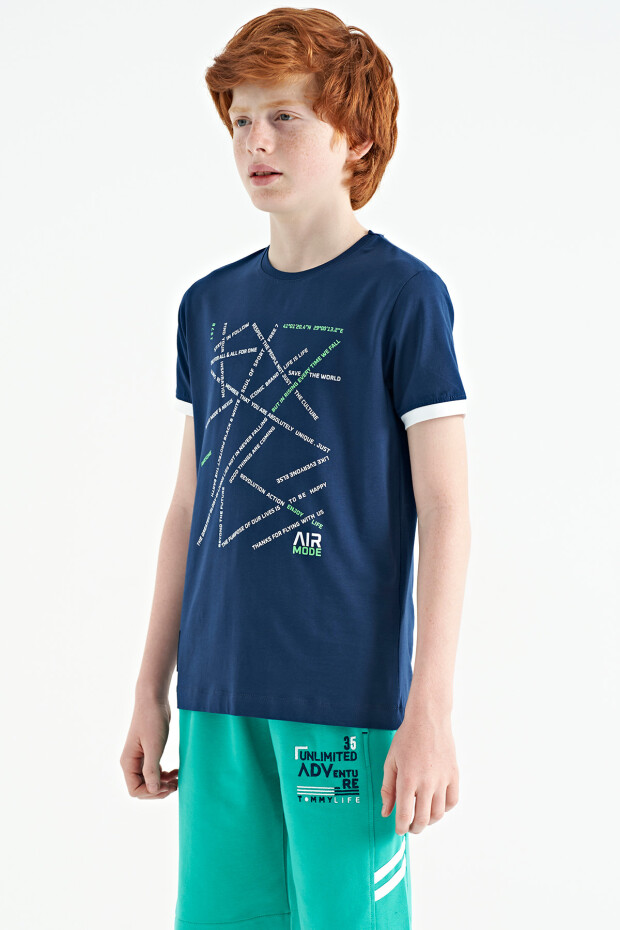 İndigo Minimal Yazı Baskılı Standart Kalıp O Yaka Erkek Çocuk T-Shirt - 11132