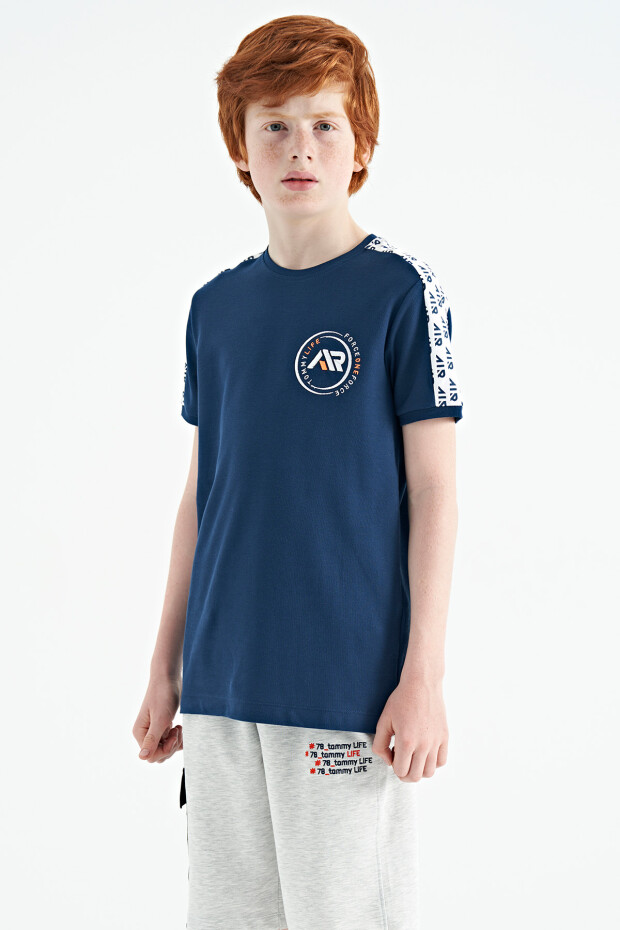 İndigo Omuz Baskı Detaylı Standart Kalıp O Yaka Erkek Çocuk T-Shirt - 11121 - 4