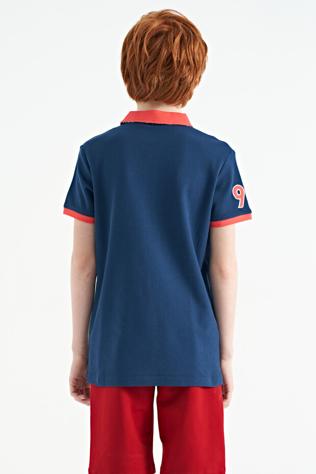 İndigo Şerit Baskı Detaylı Pola Yaka Standart Kalıp Erkek Çocuk T-Shirt - 11162