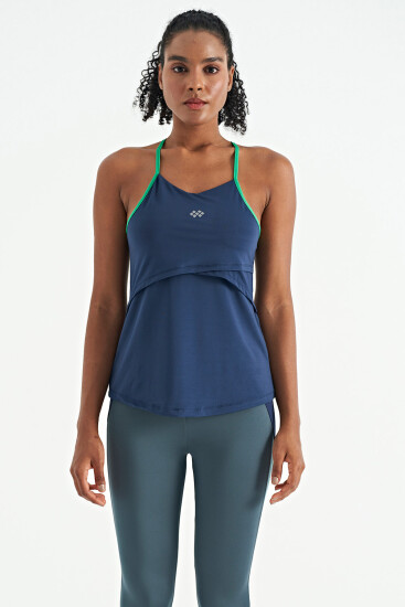 İndigo Sırt Çarpraz Askı Detaylı Standart Kalıp Kadın Spor Atlet - 97261 - TOMMYLIFE (1)