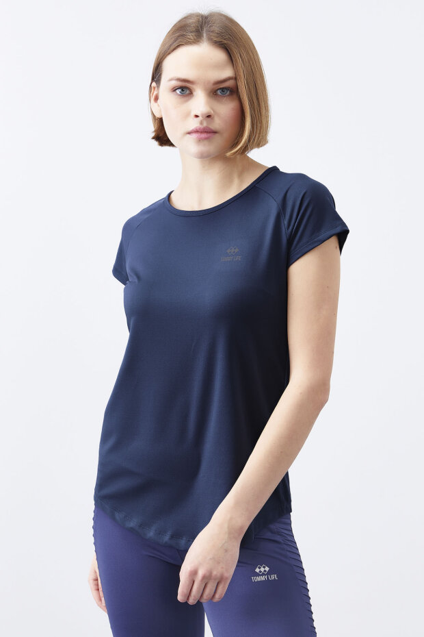 İndigo Sırt Pencereli Kısa Kol Standart Kalıp O Yaka Kadın T-Shirt - 97101 - 5