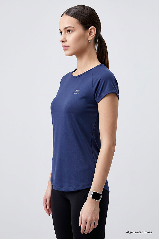 İndigo Sırt Pencereli Kısa Kol Standart Kalıp O Yaka Kadın T-Shirt - 97101 - 3