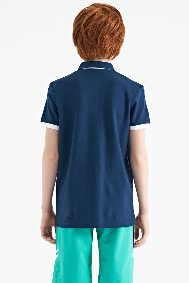 İndigo Yazı Baskı Desenli Standart Kalıp Polo Yaka Erkek Çocuk T-Shirt - 11143