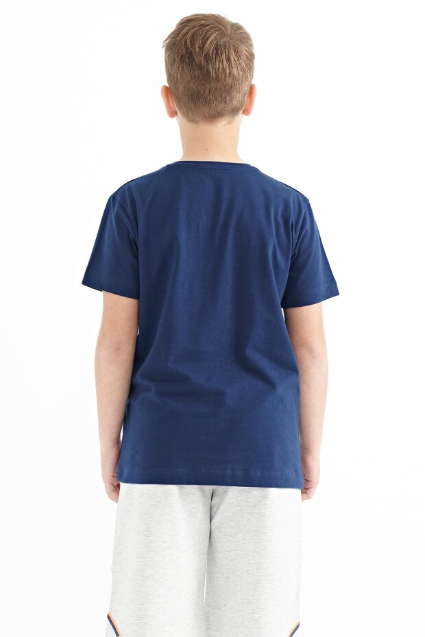 İndigo Yazı Baskılı O Yaka Standart Kalıp Erkek Çocuk T-Shirt - 11100