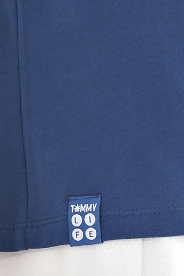 İndigo Yazı Baskılı O Yaka Standart Kalıp Erkek T-shirt - 88169