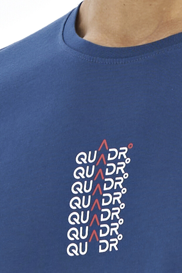İndigo Yazı Baskılı O Yaka Standart Kalıp Erkek T-shirt - 88169
