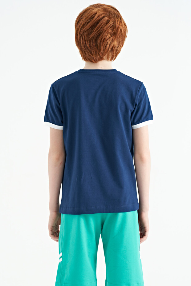 İndigo Yazı Baskılı Standart Kalıp O Yaka Erkek Çocuk T-Shirt - 11098