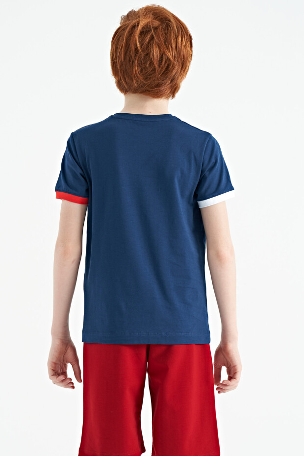 İndigo Yazı Baskılı Standart Kalıp O Yaka Erkek Çocuk T-Shirt - 11105