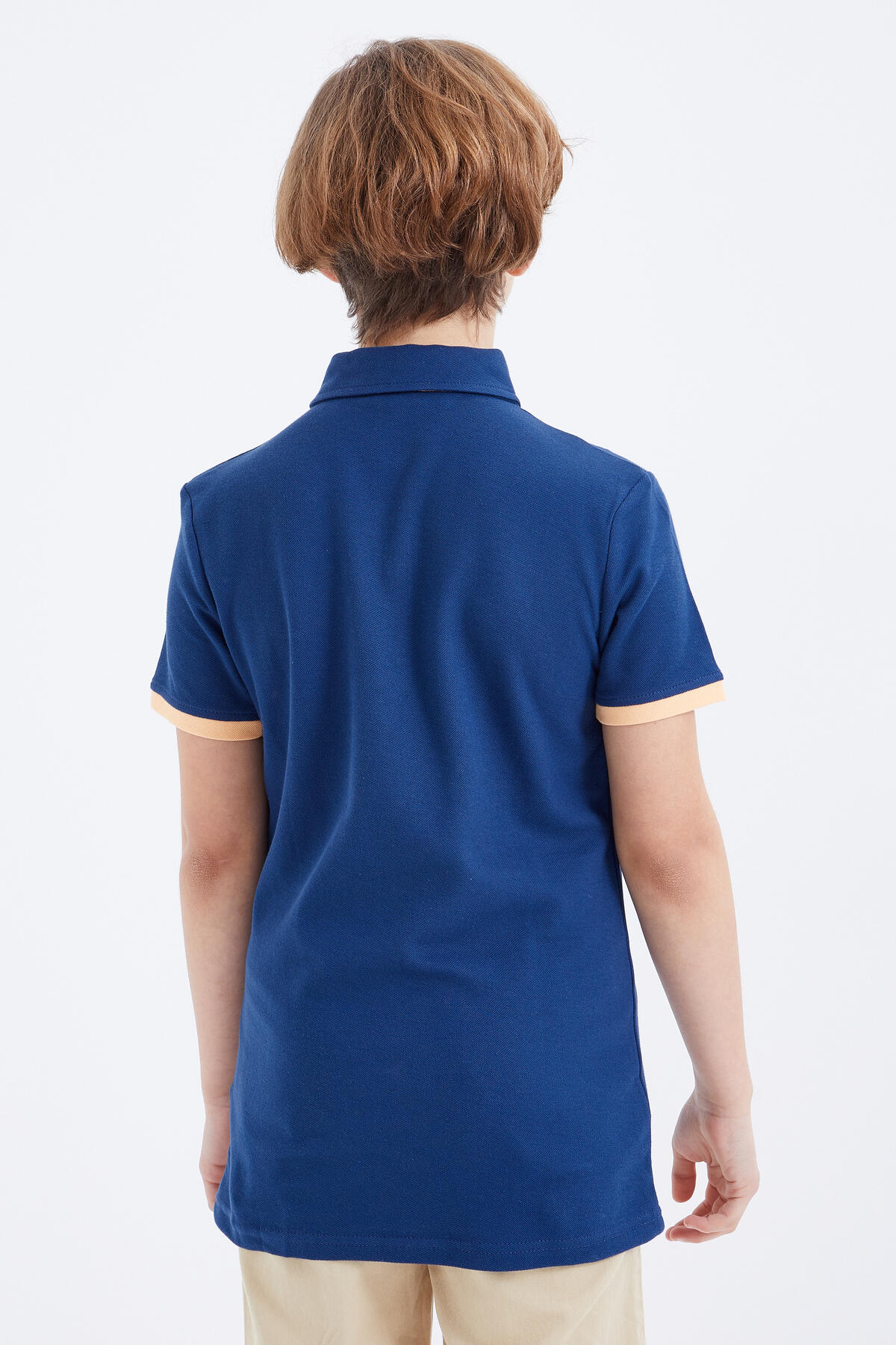 İndigo Yazı Nakışlı Kısa Kollu Polo Yaka Erkek Çocuk T-Shirt - 10896