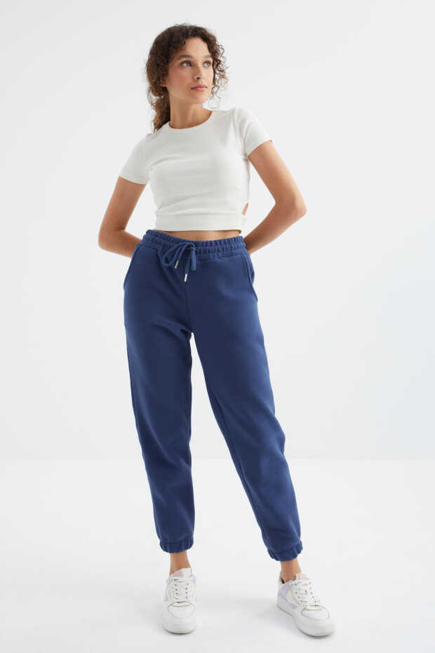 İndigo Yüksek Bel Basic Bağcıklı Jogger Polar Kadın Eşofman Alt - 94622 - 1