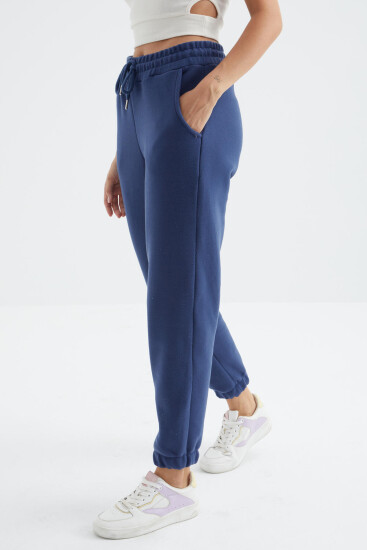 İndigo Yüksek Bel Basic Bağcıklı Jogger Polar Kadın Eşofman Alt - 94622 - TOMMYLIFE (1)