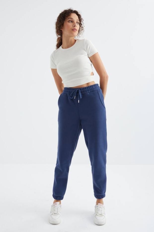 İndigo Yüksek Bel Basic Bağcıklı Jogger Polar Kadın Eşofman Alt - 94622 - 6