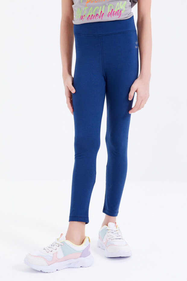 İndigo Yüksek Bel Dar Paça Kız Çocuk Tayt - 75047 - 5