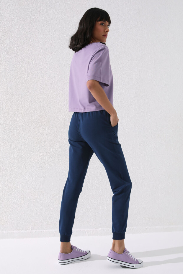 İndigo Yüksek Bel Jogger Rahat Form Manşetli Kadın Eşofman Alt - 94561