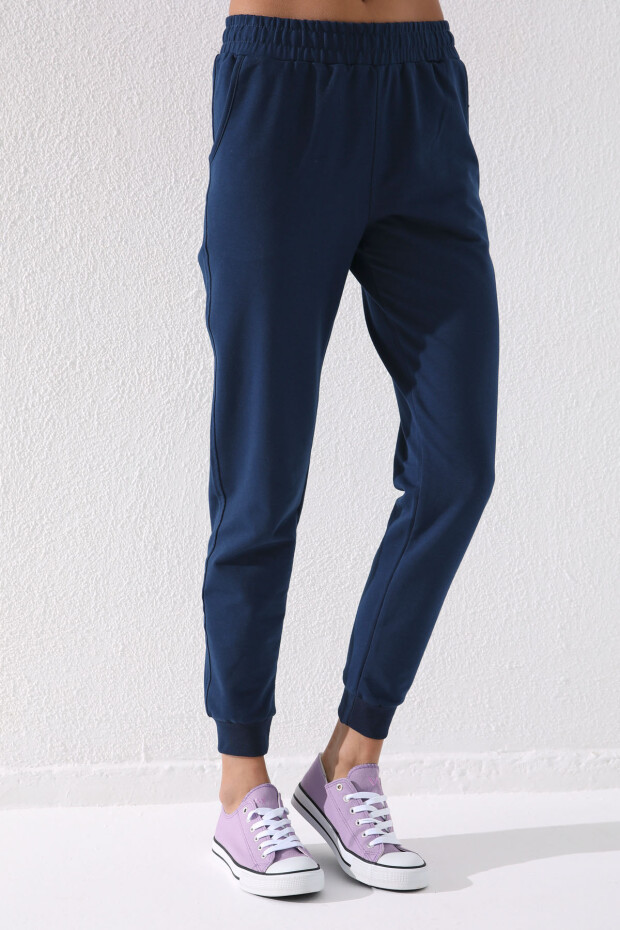 İndigo Yüksek Bel Jogger Rahat Form Manşetli Kadın Eşofman Alt - 94561