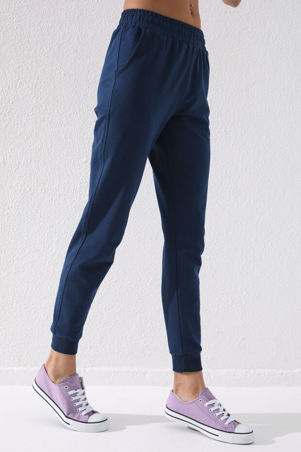İndigo Yüksek Bel Jogger Rahat Form Manşetli Kadın Eşofman Alt - 94561