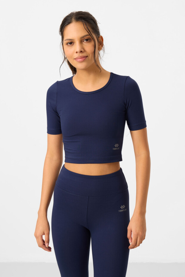 İndigo Yüksek Bel Kapri-Crop T-Shirt Slim Fit Kadın Tayt Takım - 95285 - 5