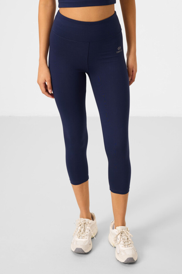 İndigo Yüksek Bel Kapri-Crop T-Shirt Slim Fit Kadın Tayt Takım - 95285 - 4