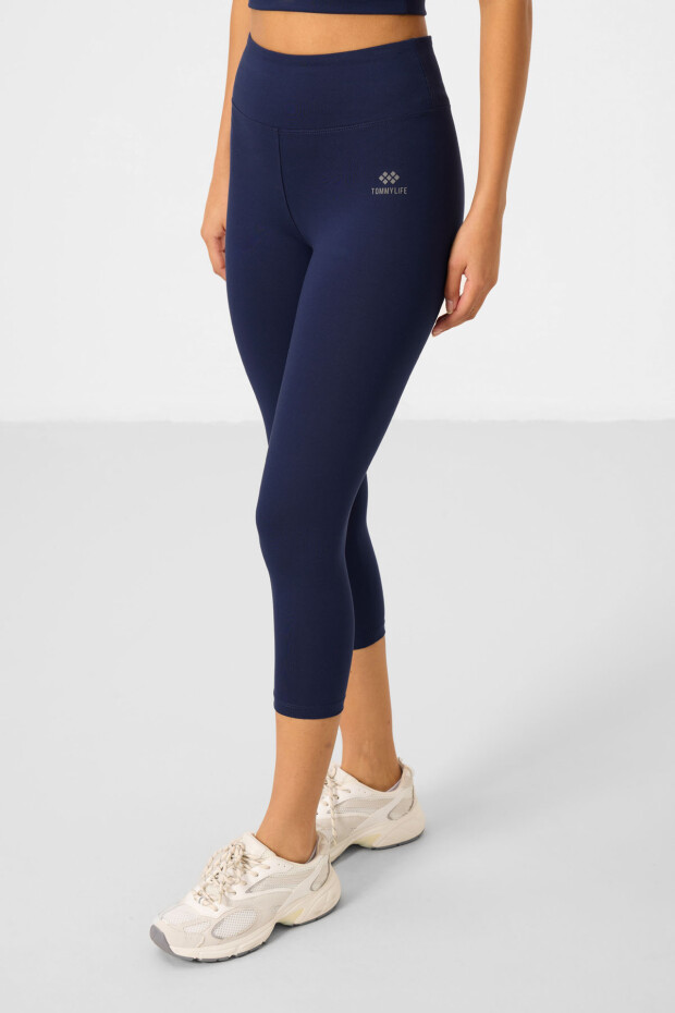 İndigo Yüksek Bel Kapri-Crop T-Shirt Slim Fit Kadın Tayt Takım - 95285 - 6