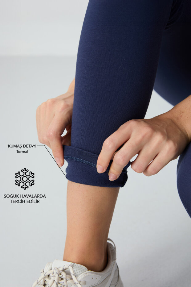 İndigo Yüksek Bel Termal Slim Fit Dar Paça Kadın Tayt - 94577 - 1