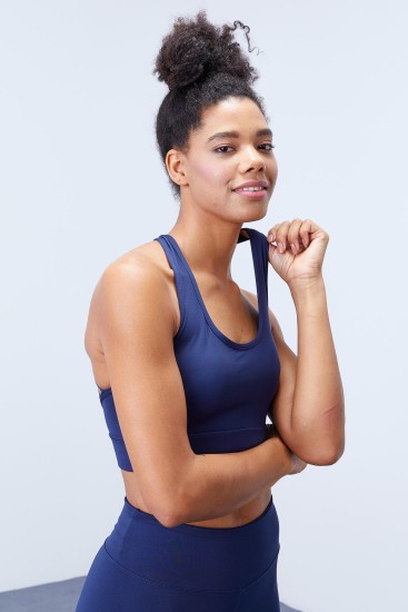 İndigo Yüksek Bel Toparlayıcı Çapraz Sırt Detaylı Slim Fit Kadın Tayt Takım - 95283 - TOMMYLIFE (1)