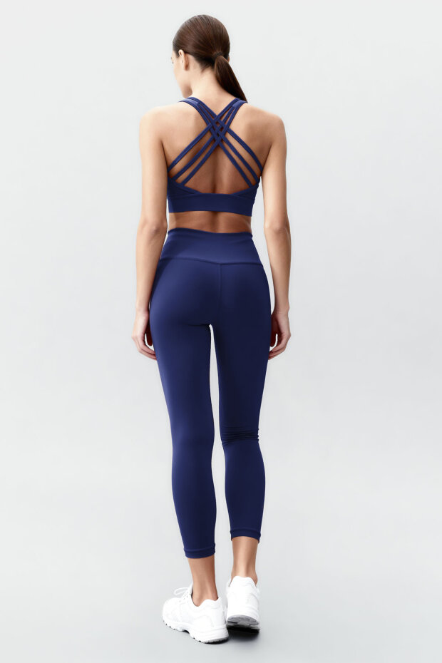 İndigo Yüksek Bel Toparlayıcı Çapraz Sırt Detaylı Slim Fit Kadın Tayt Takım - 95283 - 5