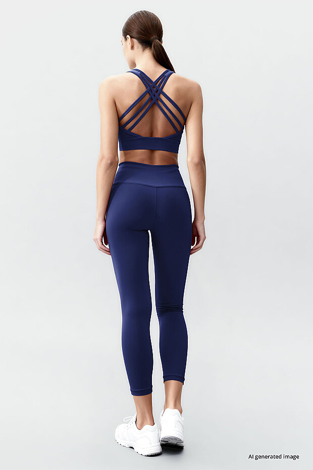 İndigo Yüksek Bel Toparlayıcı Çapraz Sırt Detaylı Slim Fit Kadın Tayt Takım - 95283 - 6