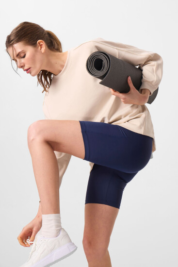 İndigo Yüksek Bel Toparlayıcı Kısa Biker Kadın Tayt - 91007 - TOMMYLIFE