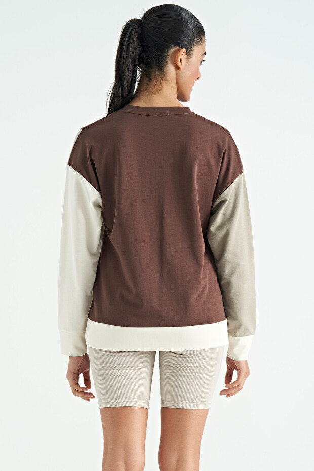 Kahverengi Çok Renkli Oversize Basic Kadın Sweatshirt - 02278