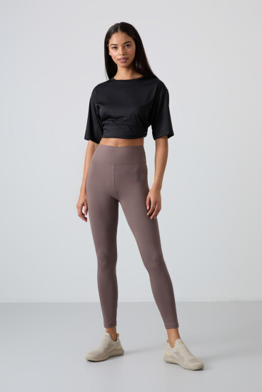 Kahverengi Yüksek Bel Toparlayıcı Slim Fit Dar Paça Kadın Tayt - 94011 